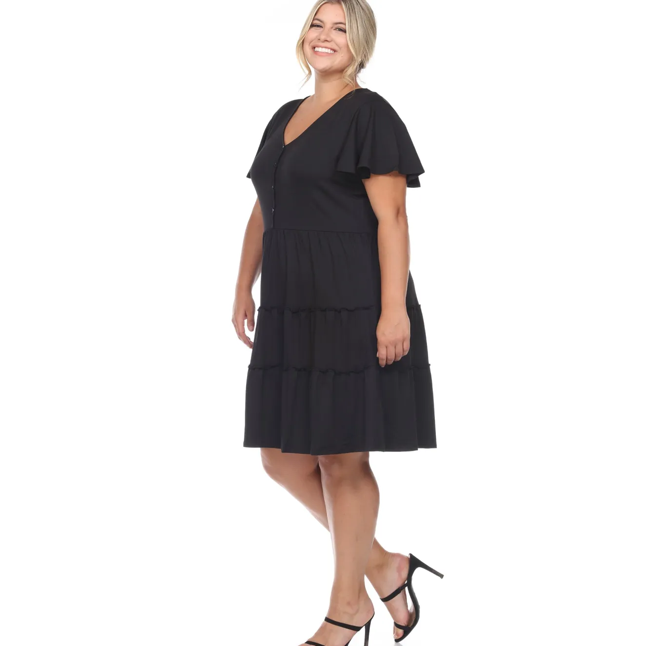 Short Sleeve V-neck Tiered Midi Dress - Plus
