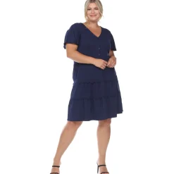 Short Sleeve V-neck Tiered Midi Dress - Plus