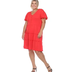 Short Sleeve V-neck Tiered Midi Dress - Plus