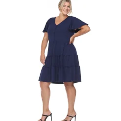 Short Sleeve V-neck Tiered Midi Dress - Plus