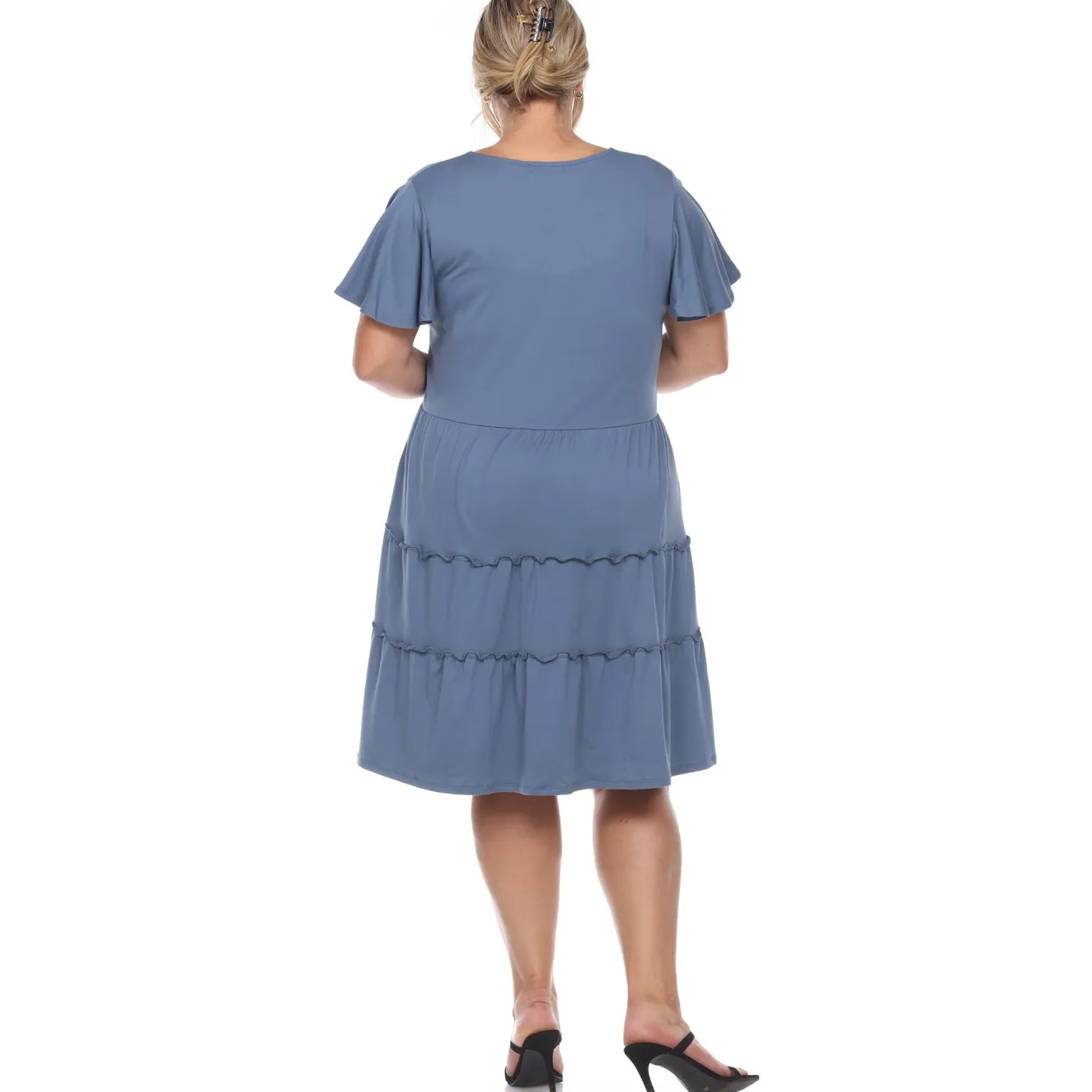 Short Sleeve V-neck Tiered Midi Dress - Plus