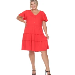 Short Sleeve V-neck Tiered Midi Dress - Plus
