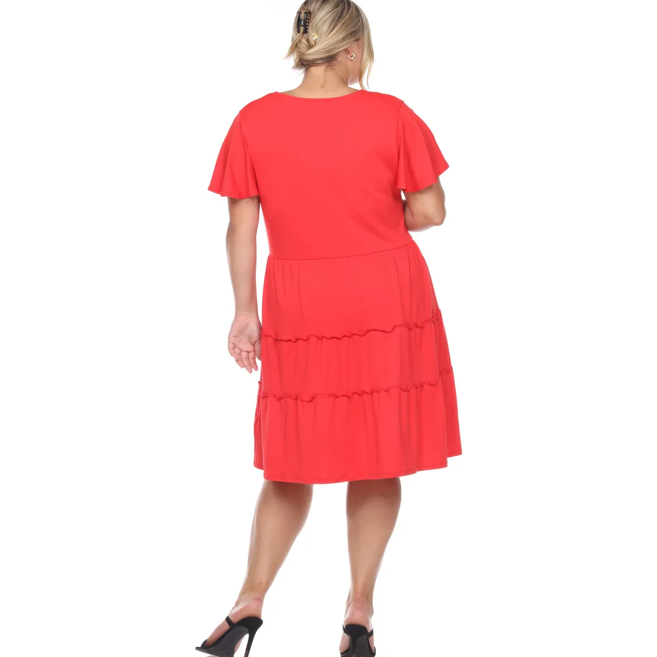 Short Sleeve V-neck Tiered Midi Dress - Plus