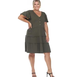Short Sleeve V-neck Tiered Midi Dress - Plus