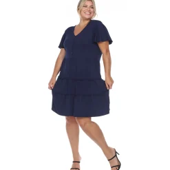 Short Sleeve V-neck Tiered Midi Dress - Plus