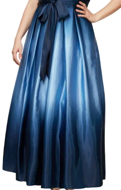 Sleeveless Gown with Satin Ombre Skirt & Tie Belt - Nvy - Plus