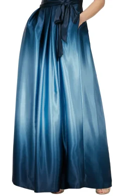 Sleeveless Gown with Satin Ombre Skirt & Tie Belt - Navy
