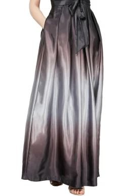 Sleeveless Gown with Satin Ombre Skirt & Tie Belt - Black Silver - Petite