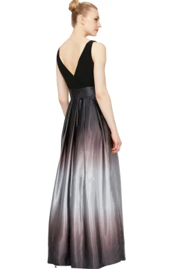 Sleeveless Gown with Satin Ombre Skirt & Tie Belt - Black Silver