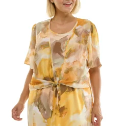 Sleeveless Maxi Dress With Separate Front Tie Shrug In Sage/Yellow/Taupe - Plus