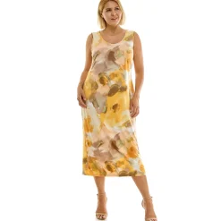 Sleeveless Maxi Dress With Separate Front Tie Shrug In Sage/Yellow/Taupe - Plus