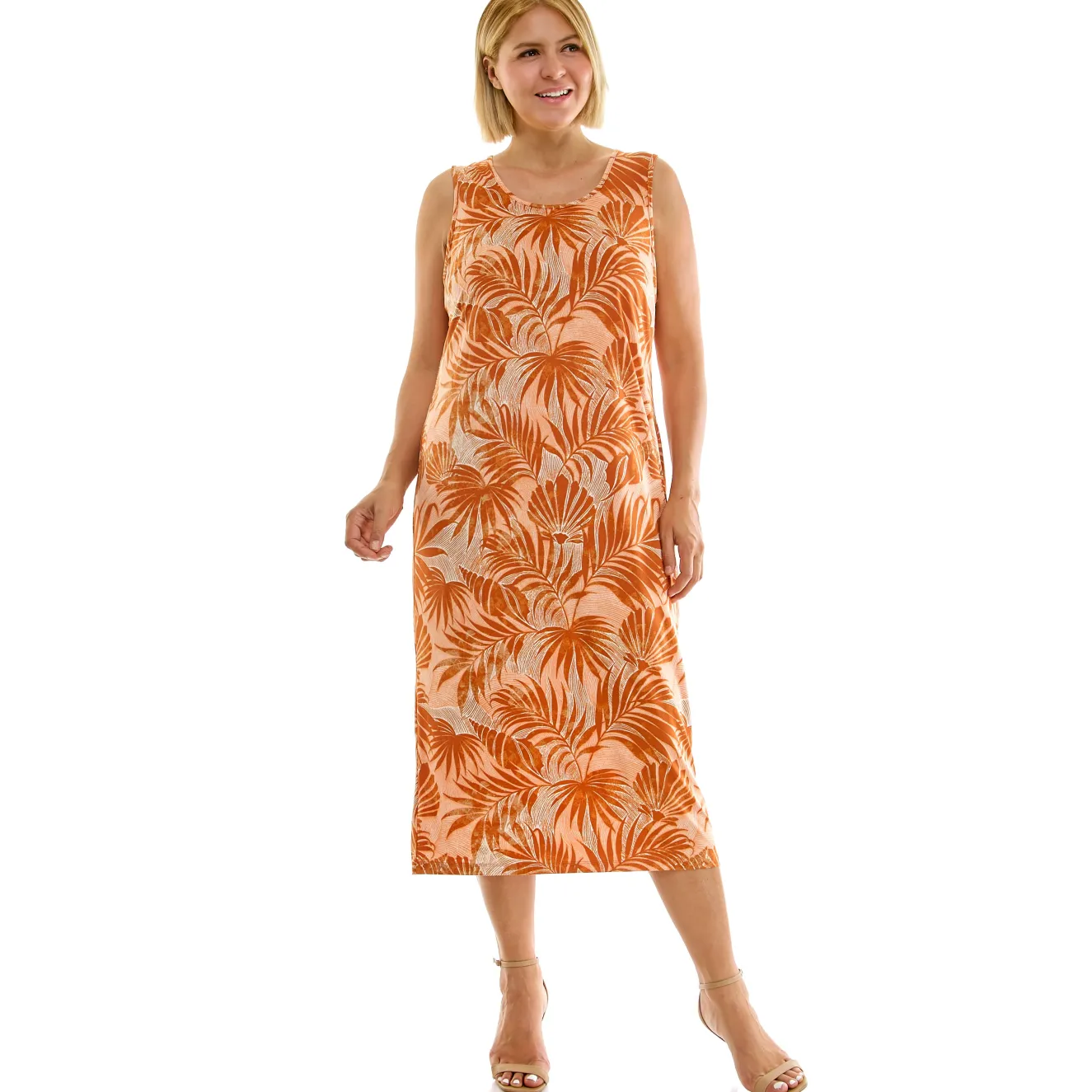 Sleeveless Maxi Dress With Separate Front Tie Shrug In Clay/Rust/Ivory - Plus