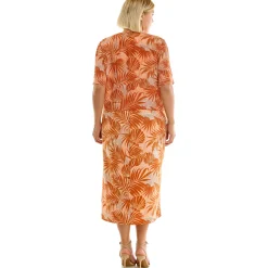 Sleeveless Maxi Dress With Separate Front Tie Shrug In Clay/Rust/Ivory - Plus