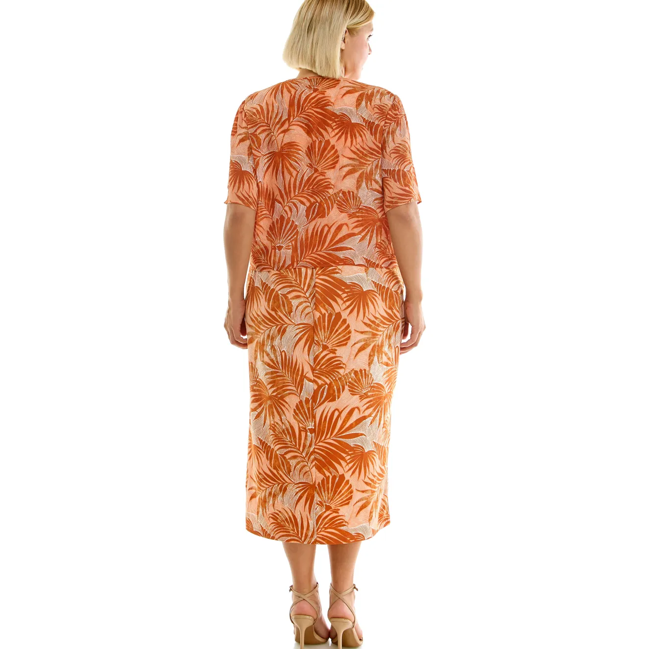 Sleeveless Maxi Dress With Separate Front Tie Shrug In Clay/Rust/Ivory - Plus