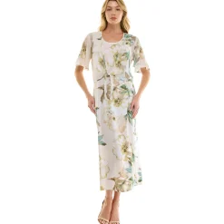 Sleeveless Maxi Dress With Separate Front Tie Shrug In Cream/Green/Taupe