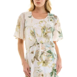 Sleeveless Maxi Dress With Separate Front Tie Shrug In Cream/Green/Taupe