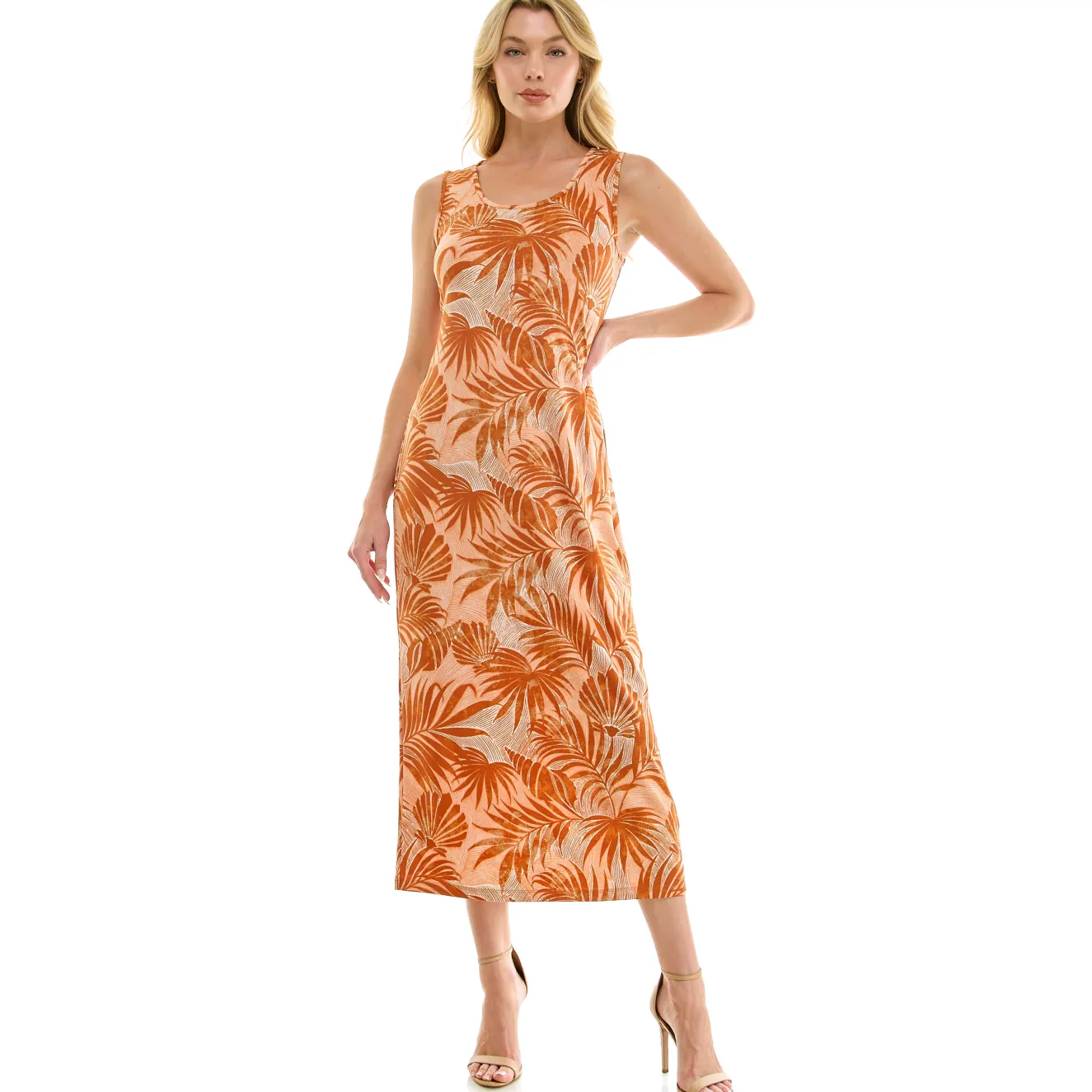 Sleeveless Maxi Dress With Separate Front Tie Shrug In Clay/Rust/Ivory