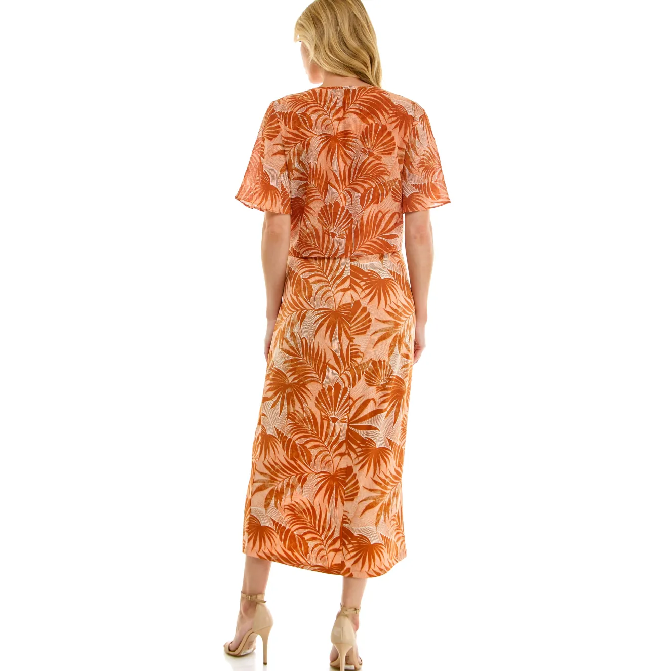 Sleeveless Maxi Dress With Separate Front Tie Shrug In Clay/Rust/Ivory