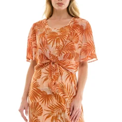 Sleeveless Maxi Dress With Separate Front Tie Shrug In Clay/Rust/Ivory