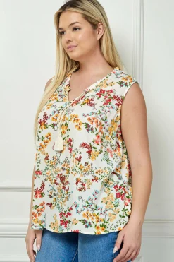 Sleeveless Ruffle Neck Tassel Blouse in Ivory - Plus
