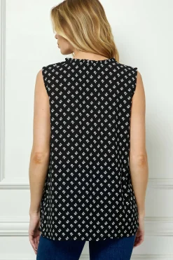Sleeveless Ruffle Split Neck Tassel Blouse in Black