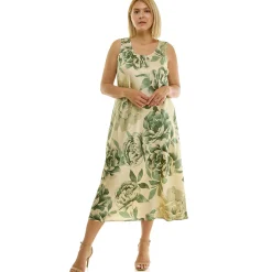 Sleeveless Scoop Neck Maxi Dress In Tan/Olive/Green - Plus