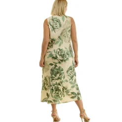 Sleeveless Scoop Neck Maxi Dress In Tan/Olive/Green - Plus