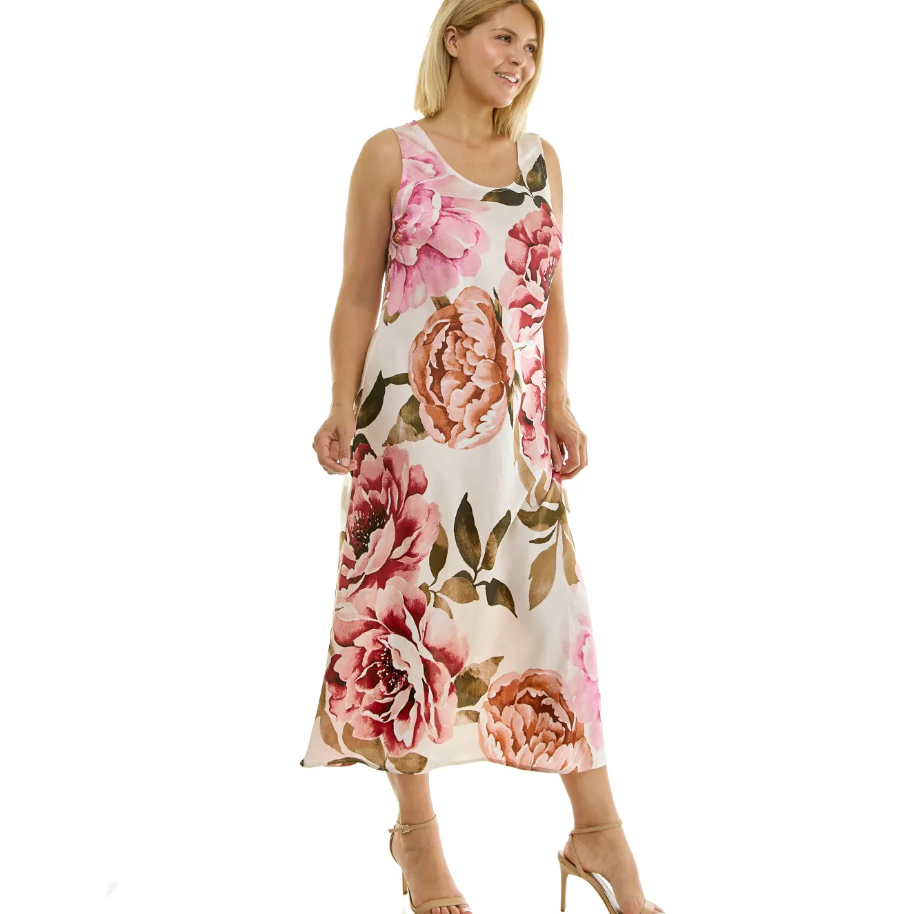 Sleeveless Scoop Neck Maxi Dress In Cream/Rust/Mauve - Plus