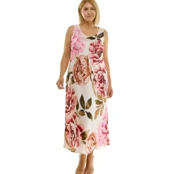 Sleeveless Scoop Neck Maxi Dress In Cream/Rust/Mauve - Plus