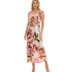 Sleeveless Scoop Neck Maxi Dress In Cream/Rust/Mauve