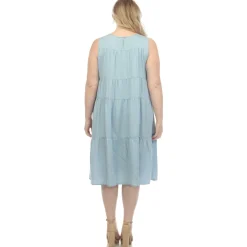 Sleeveless Tiered Chambray Midi Dress - Plus
