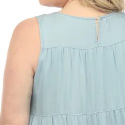 Sleeveless Tiered Chambray Midi Dress - Plus