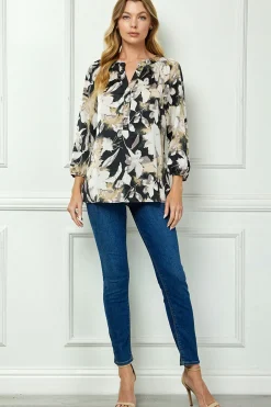 3/4 Sleeve Mandarin Collar Popover Blouse