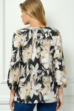 3/4 Sleeve Mandarin Collar Popover Blouse