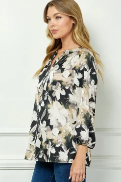 3/4 Sleeve Mandarin Collar Popover Blouse