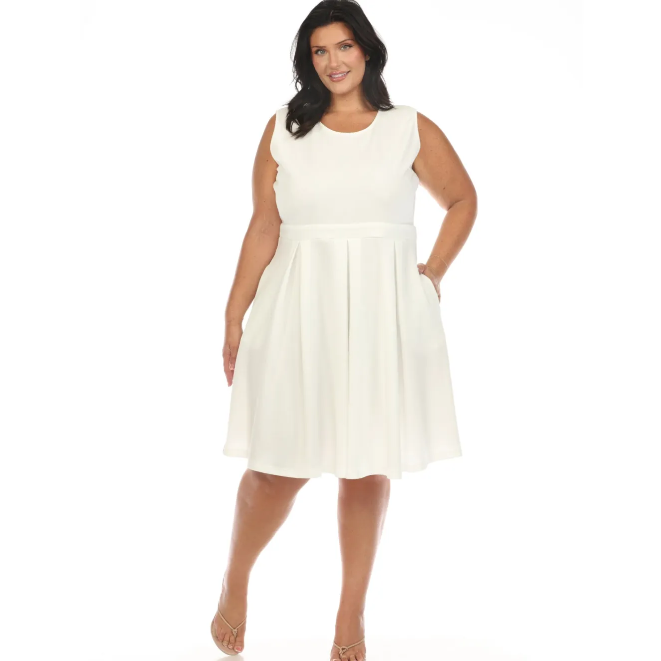 Solid Fit and Flare Dress - Plus