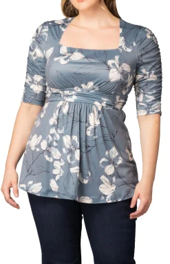 Solstice Square Neck Top- Grey Lily Print -Plus
