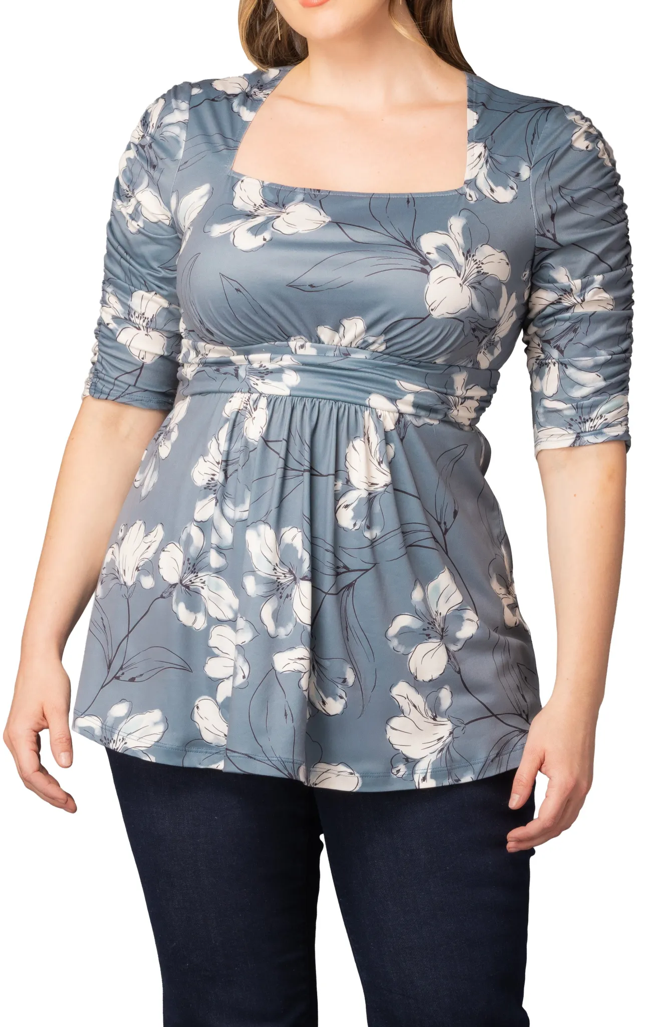 Solstice Square Neck Top- Grey Lily Print -Plus