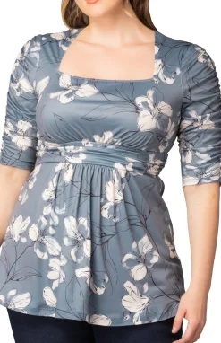 Solstice Square Neck Top- Grey Lily Print -Plus