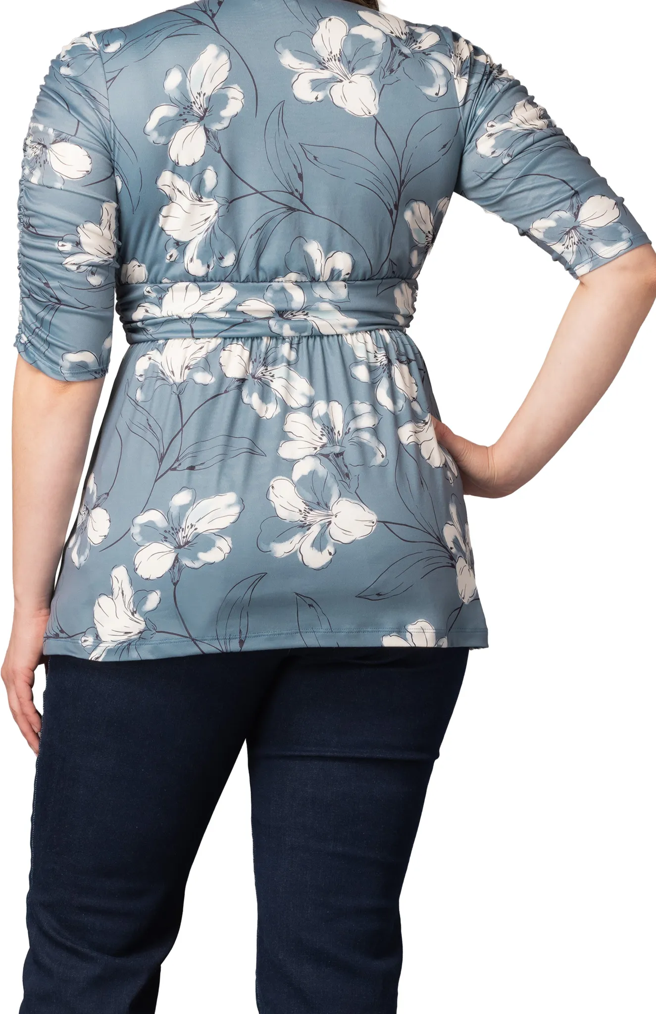 Solstice Square Neck Top- Grey Lily Print -Plus