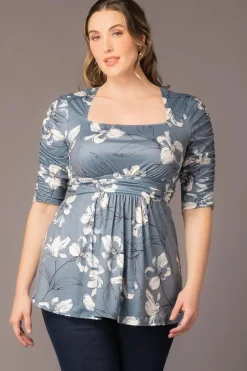 Solstice Square Neck Top- Grey Lily Print -Plus