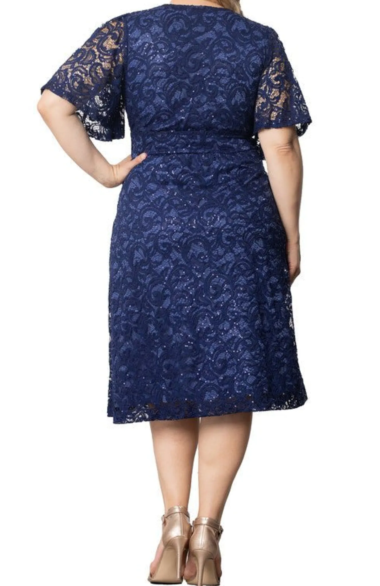Starry Sequined Lace Cocktail Dress - Plus