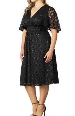 Starry Sequined Lace Cocktail Dress - Plus