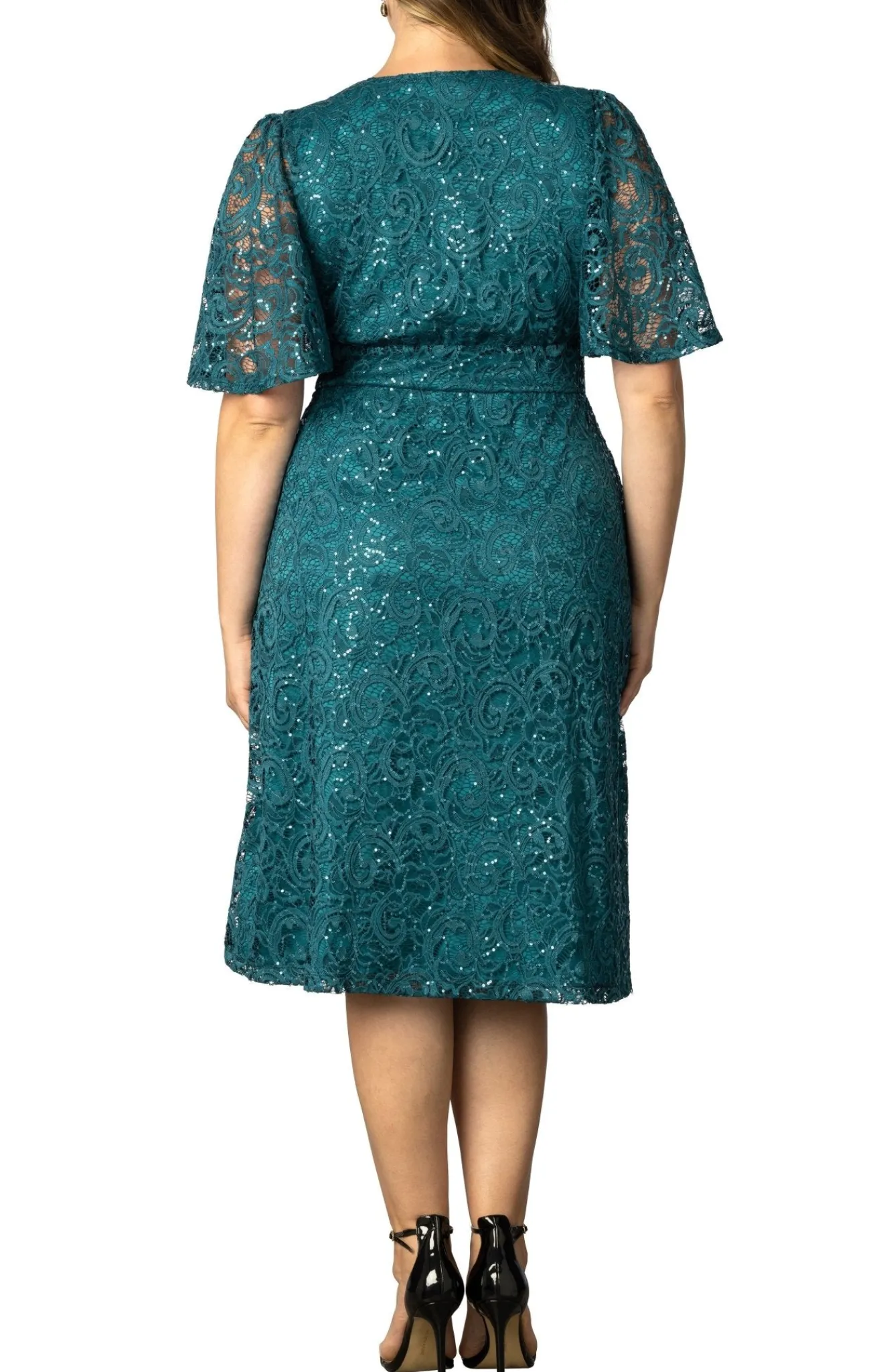 Starry Sequined Lace Cocktail Dress - Plus