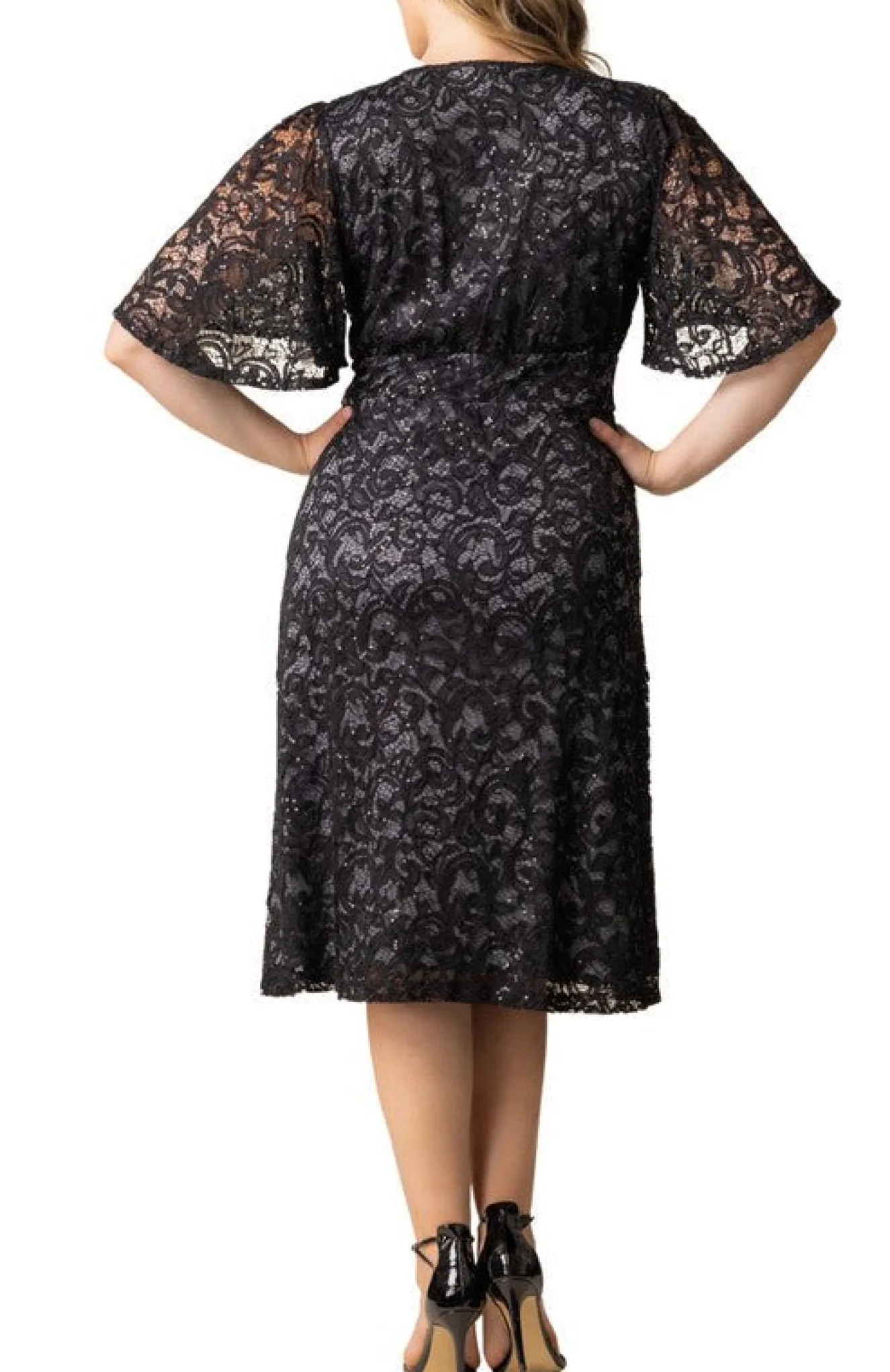 Starry Sequined Lace Cocktail Dress - Plus