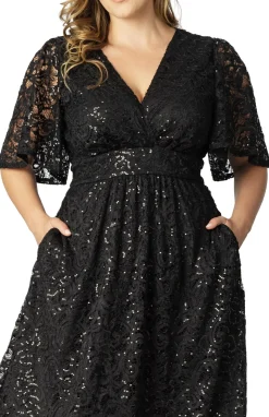 Starry Sequined Lace Cocktail Dress - Plus