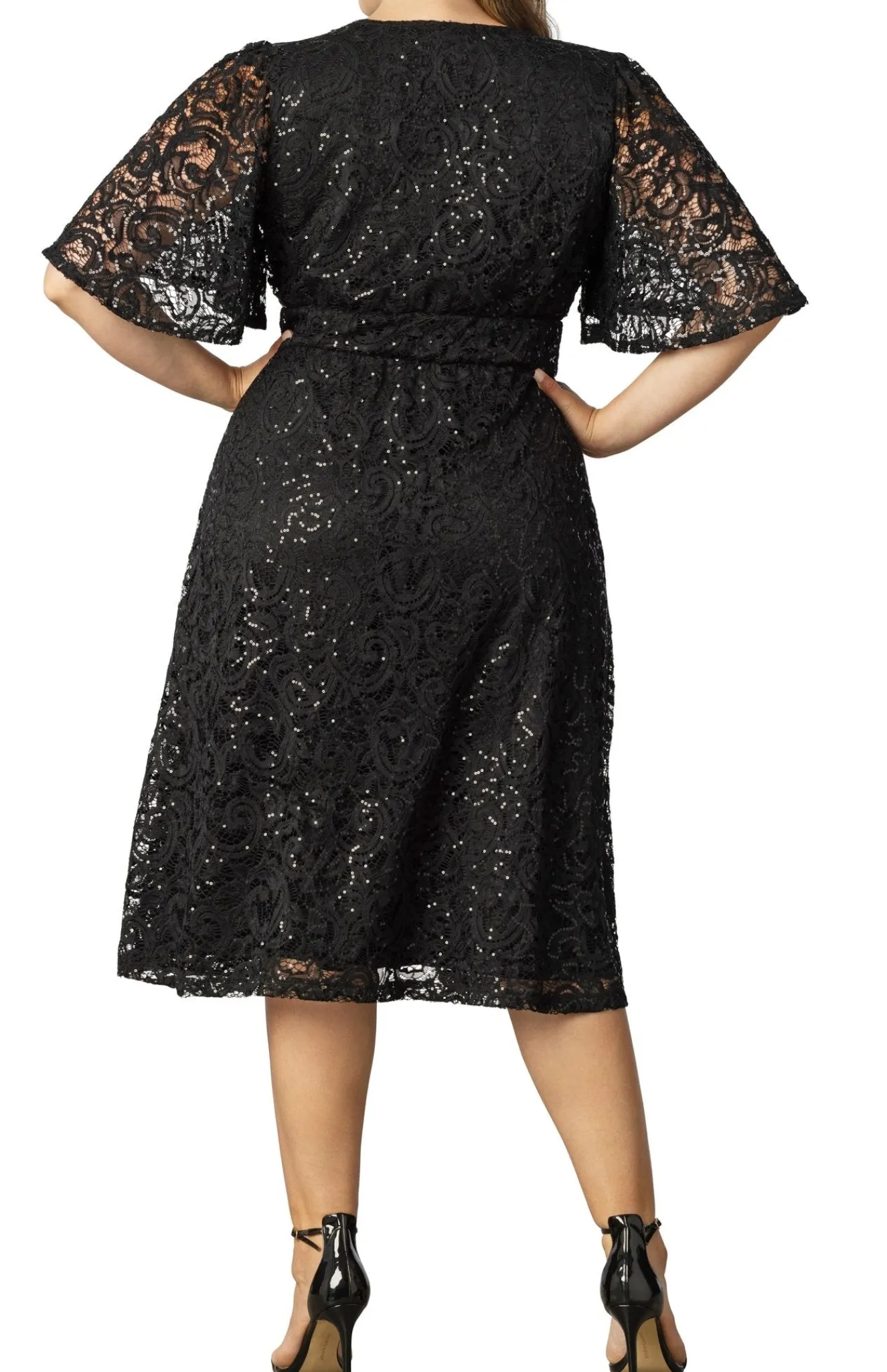 Starry Sequined Lace Cocktail Dress - Plus