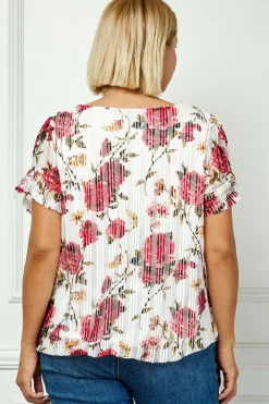 Step Sleeve Cutout Neck Ring Trim Bubble Blouse in Ivory - Plus
