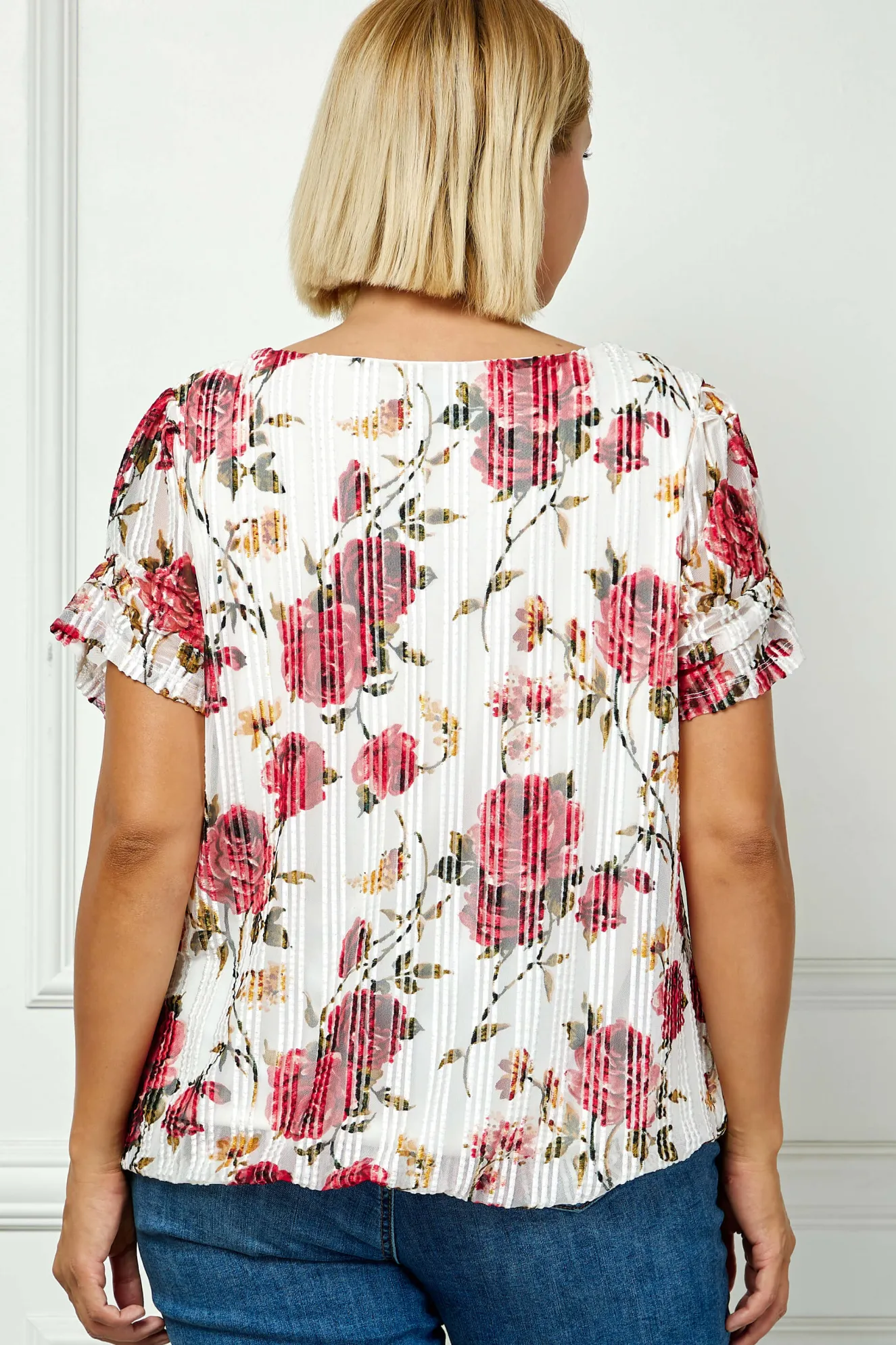 Step Sleeve Cutout Neck Ring Trim Bubble Blouse in Ivory - Plus