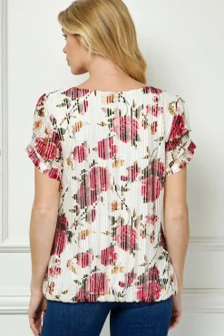 Step Sleeve Cutout Neck Ring Trim Bubble Blouse in Ivory